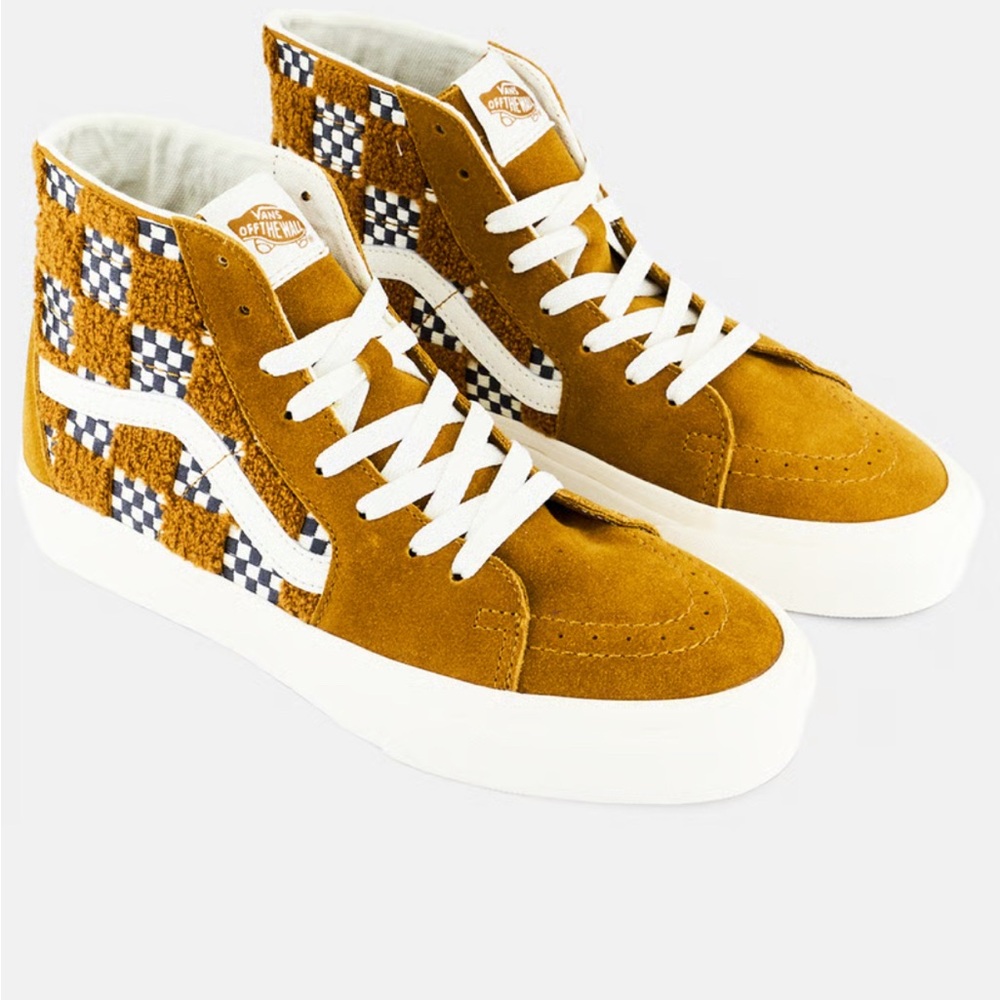 Vans Mustard and White Checkerboard High-Tops